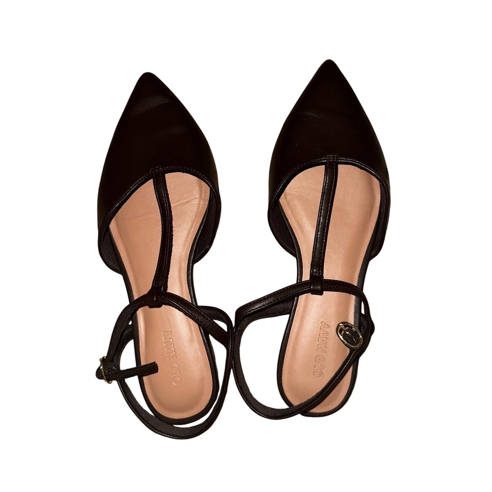 Old Navy Womens Pointed Toe T-Strap D'Orsay Flats Black Ankle Strap Shoes Size 7